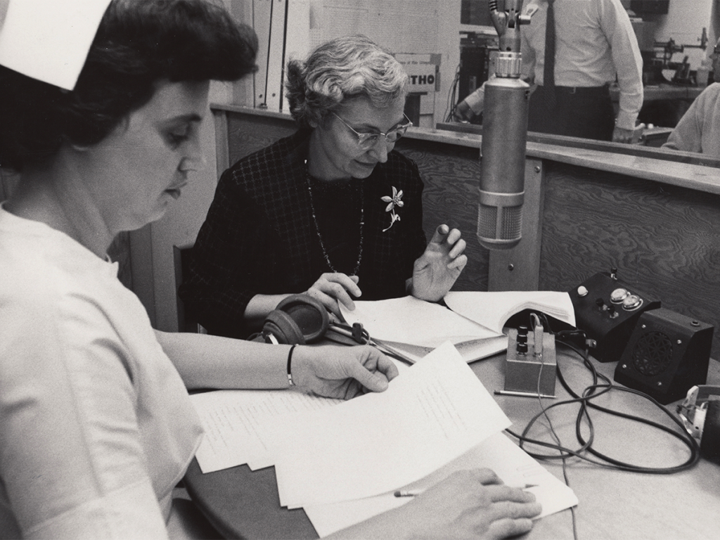 Signe Skott Cooper delivers a nursing course via radio.