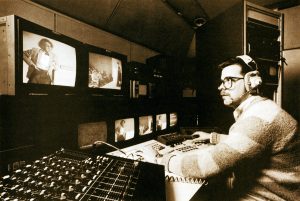 A School of Nursing media specialist edits an instructional nursing video in the School's media room, circa 1988.