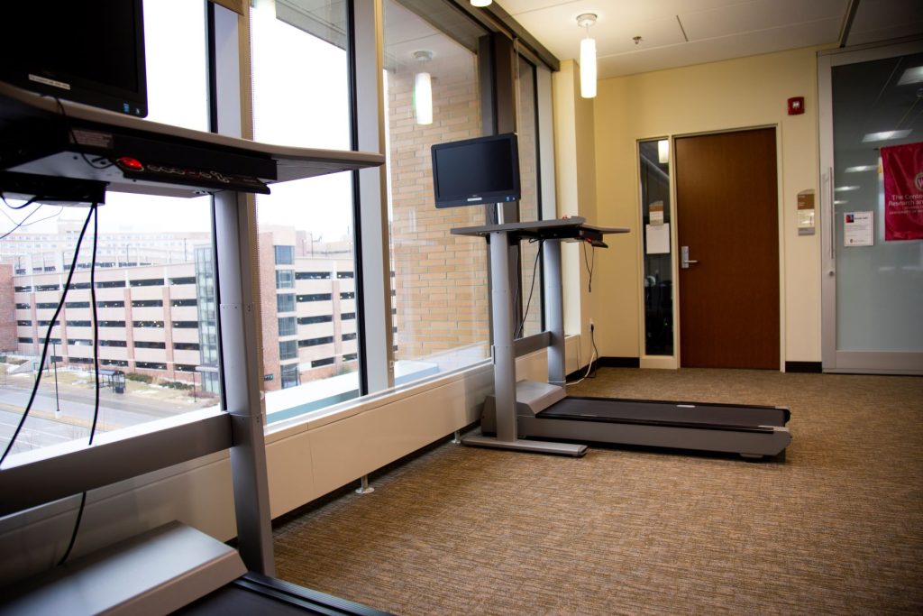 Treadmill desks in Cooper Hall.
