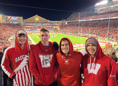 Spencer Meyer with friends at a UW football game.