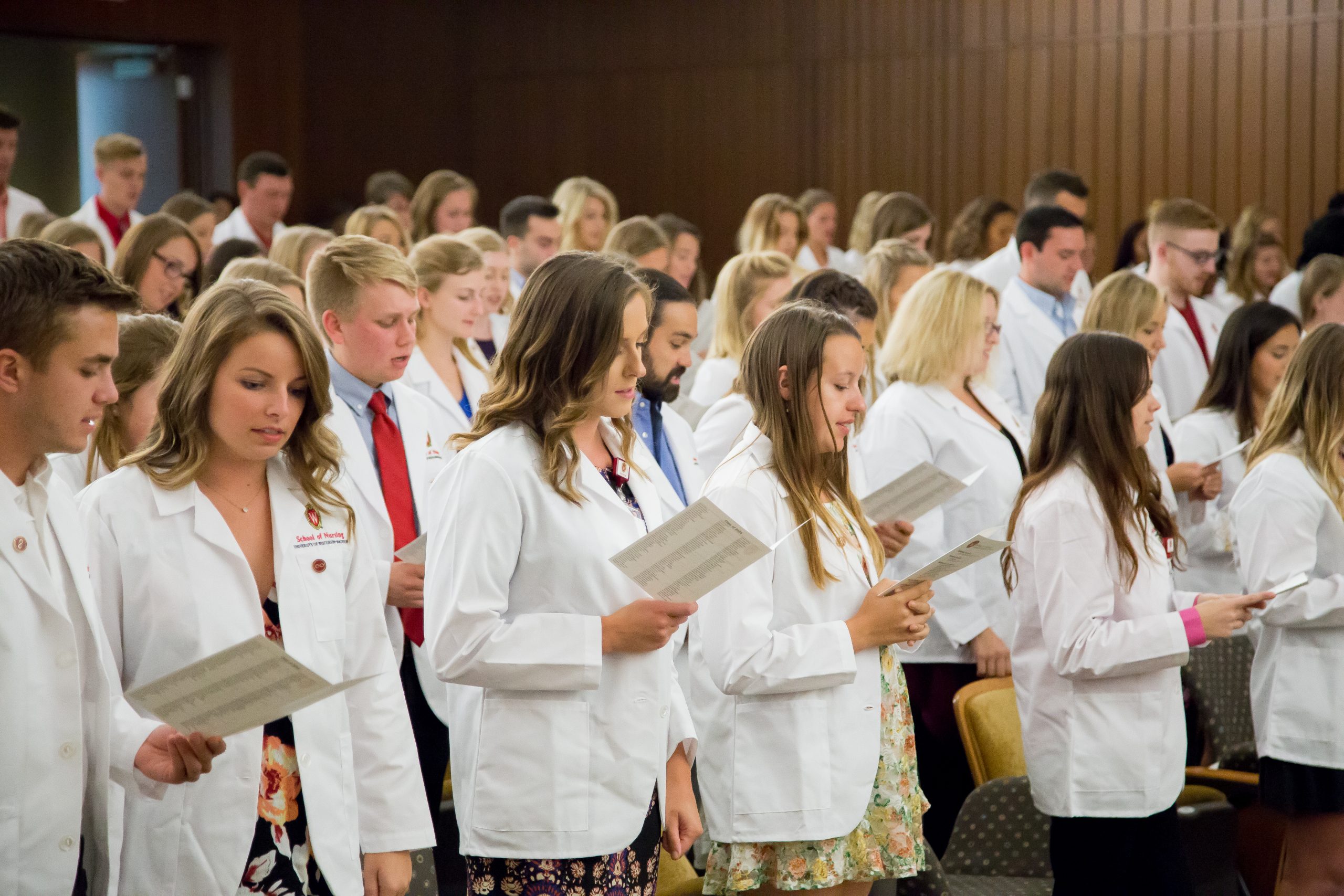 Traditional BSN students read the Nurses' Oath at the annual Welcome into Nursing Day and White Coat Ceremony.