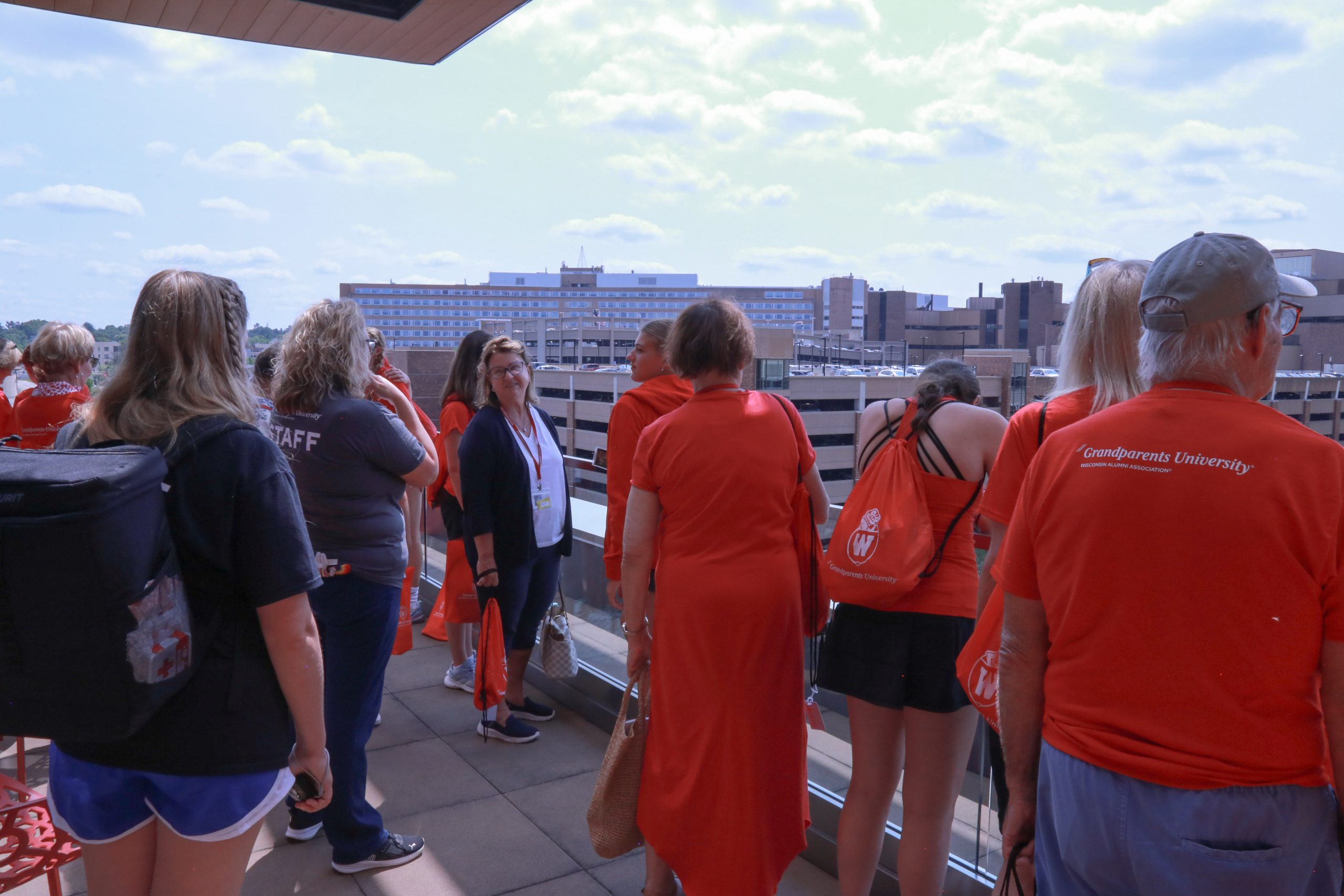 Enjoying the view from the Williams Corner balcony to understand the health sciences footprint of the UW-Madison campus.