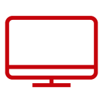 A red icon of a computer.