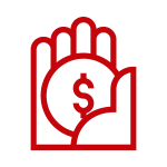 A red icon showing a hand holding money.