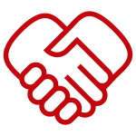 A red icon of a handshake