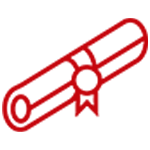 A red icon of a diploma