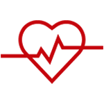 A red icon of a heartbeat