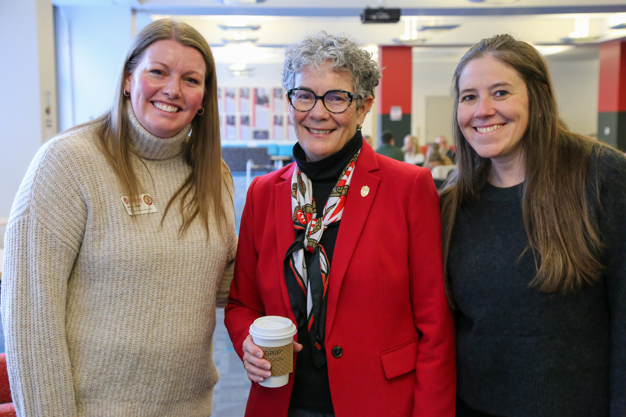 Interim Dean Susan Zahner with Jordan Langer and Lynaye Stone smiling together.