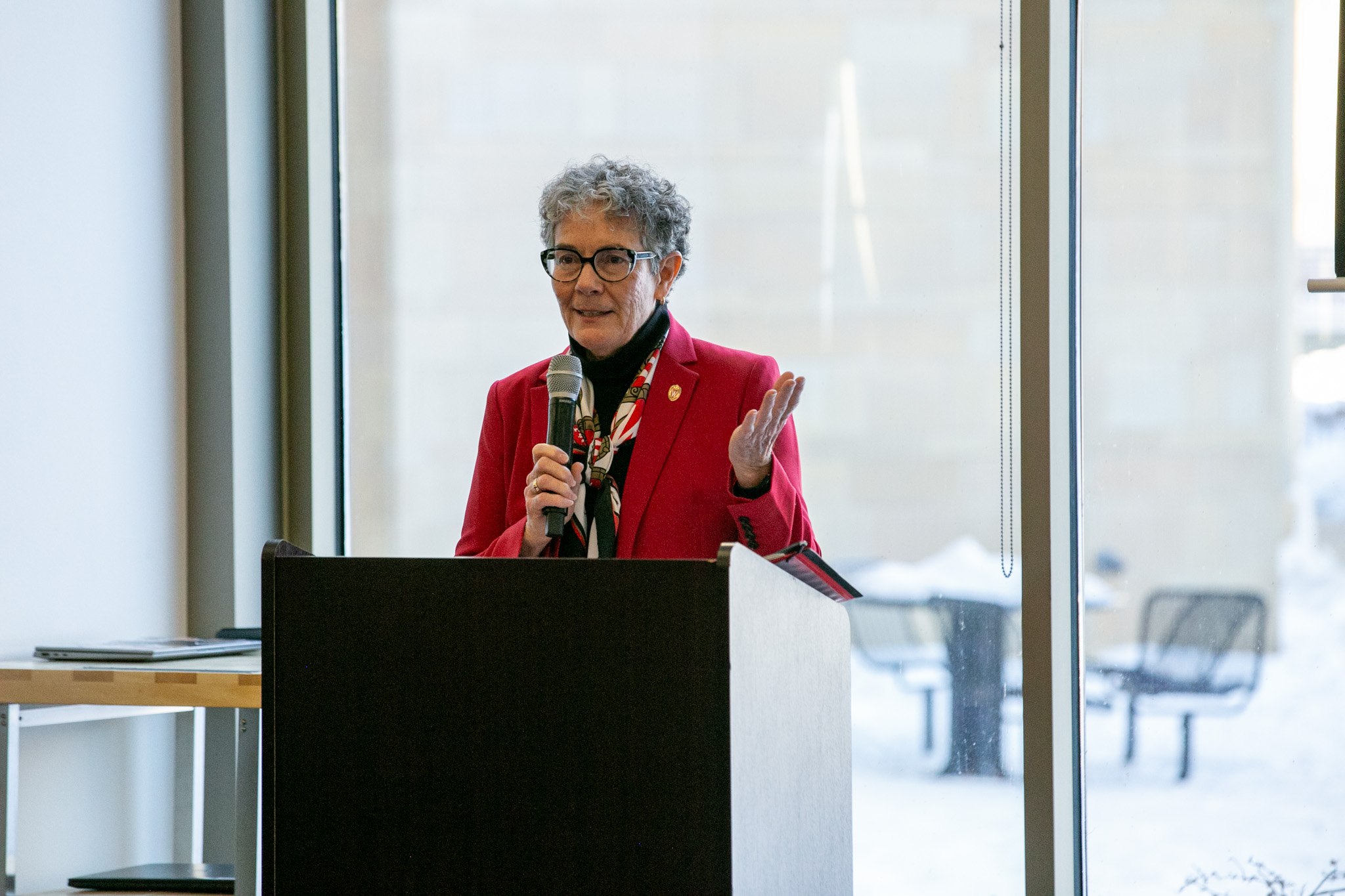 Interim Dean Susan Zahner,DrPH, RN, FAAN, congratulating the winter graduates.
