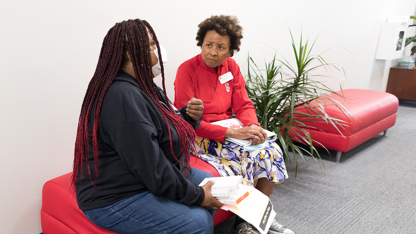 Linda D. Oakley meets with a patient.