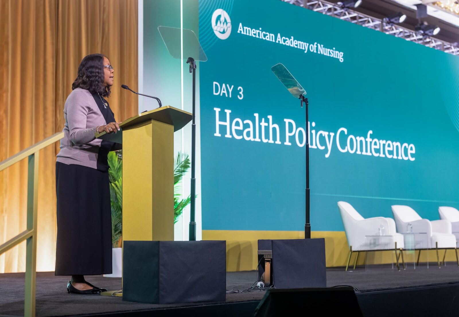 Dean Emerit Scott speaks as the newly appointed president of the American Academy of Nursing at the organization’s annual Health Policy Conference on October 7, 2023. (Photo courtesy of the American Academy of Nursing)